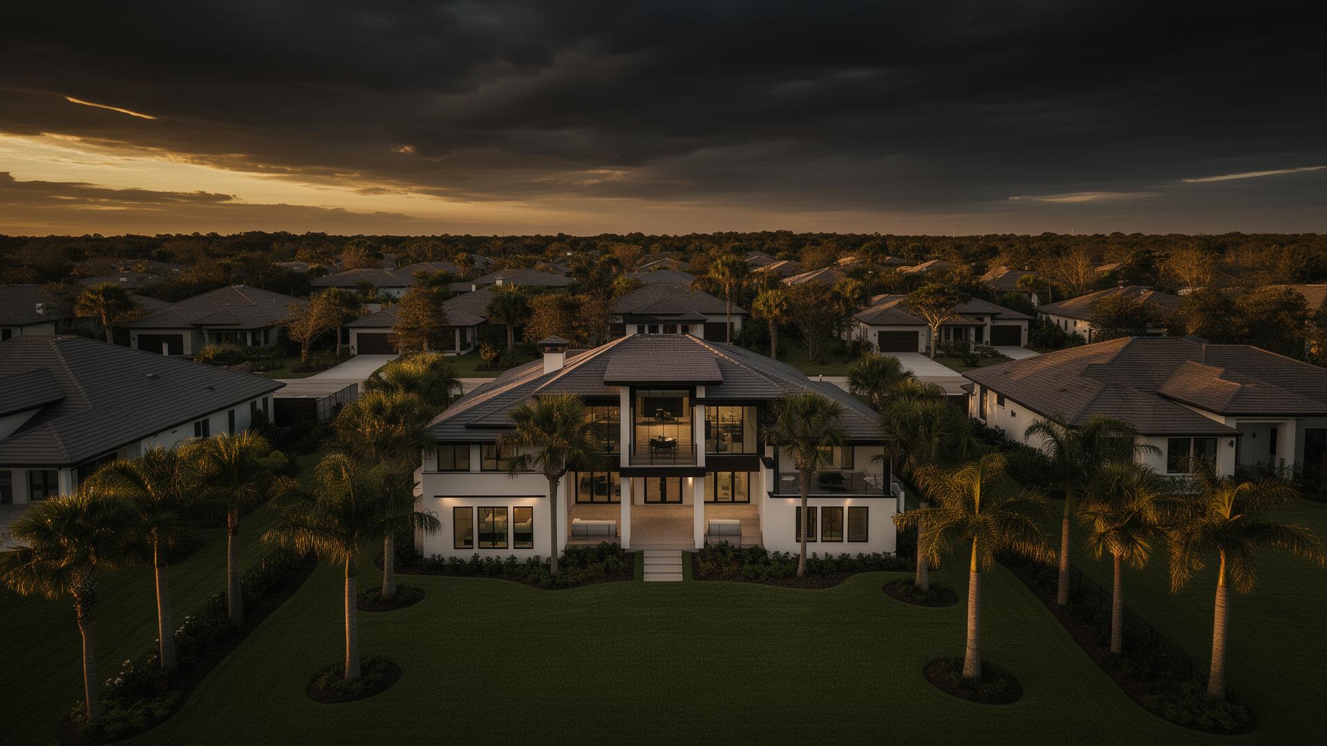 Casa nueva moderna en Jacksonville, Florida al atardecer